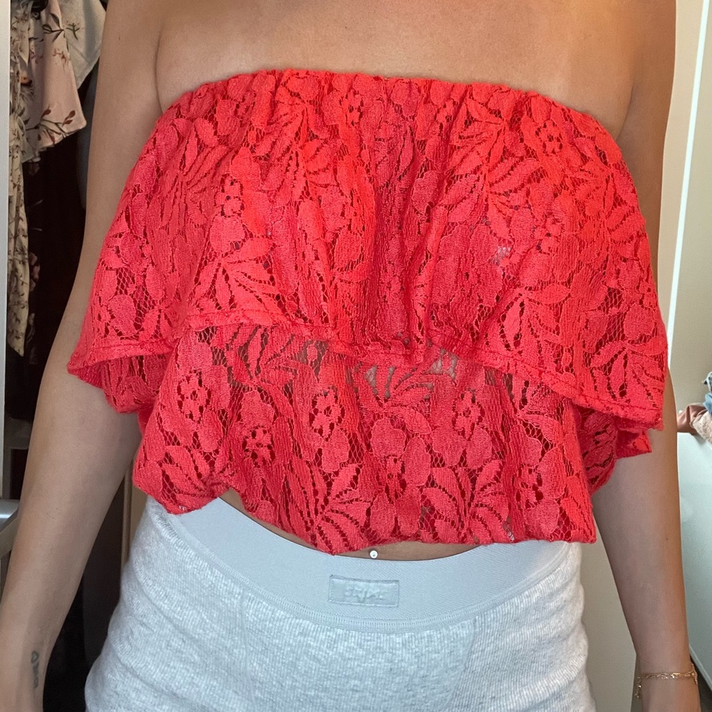 Urban Outfitters cropped lace red tube top